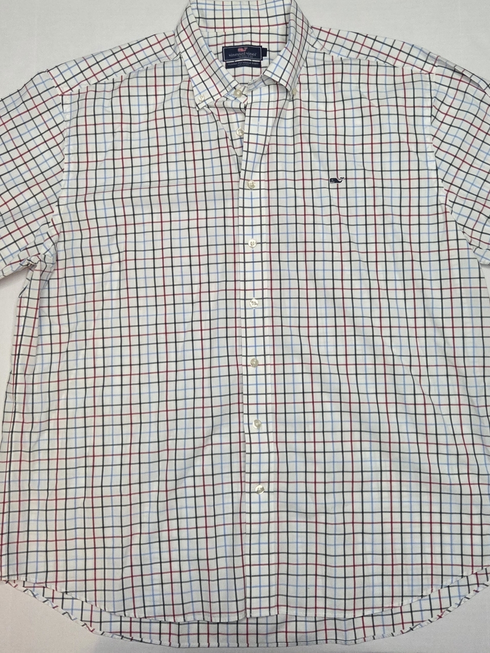 Vineyard Vines White Button-Down Shirt with Red & Blue Check